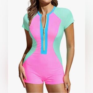 Vibrant Pink and Mint Short Sleeve Rashguard